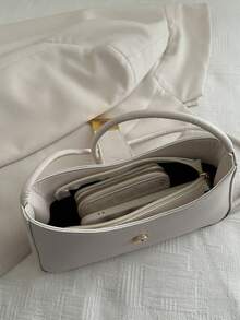 女士时尚休闲通勤单肩包，纯色便携斜挎包，适合购物、钱包、学生、年轻女性、办公室女性。非常适合办公室、大学、工作、商务、通勤、户外活动、旅行和野餐。 - 白色 - 查看 6