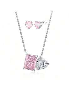 1 件时尚高端奢华铜镀白金镶嵌宝石矩形和心形吊坠锁骨项链，适合女士，适合日常派对佩戴情人节、妈妈、母亲、母亲节、礼物