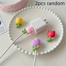 1 件可爱郁金香花设计电缆保护器 - 保护和装饰手机数据线完好无损