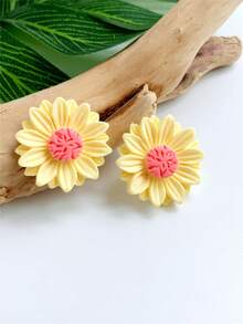 2 chiếc/1 cặp hoa hướng dương dễ thương & thời trang, thích hợp đeo hàng ngày, màu cam, hồng, vàng - bông tai hướng dương - Xem 6