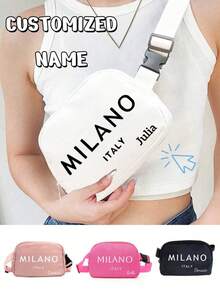 1pc Milano Italy Pattern Mini Crossbody Bag, Adjustable Strap Italia Print Waist Pack, Nylon Small Sports And Fitness Waterproof Storage Multi Functional Cross Body Chest Pouch Bag - Multicolor - View 2