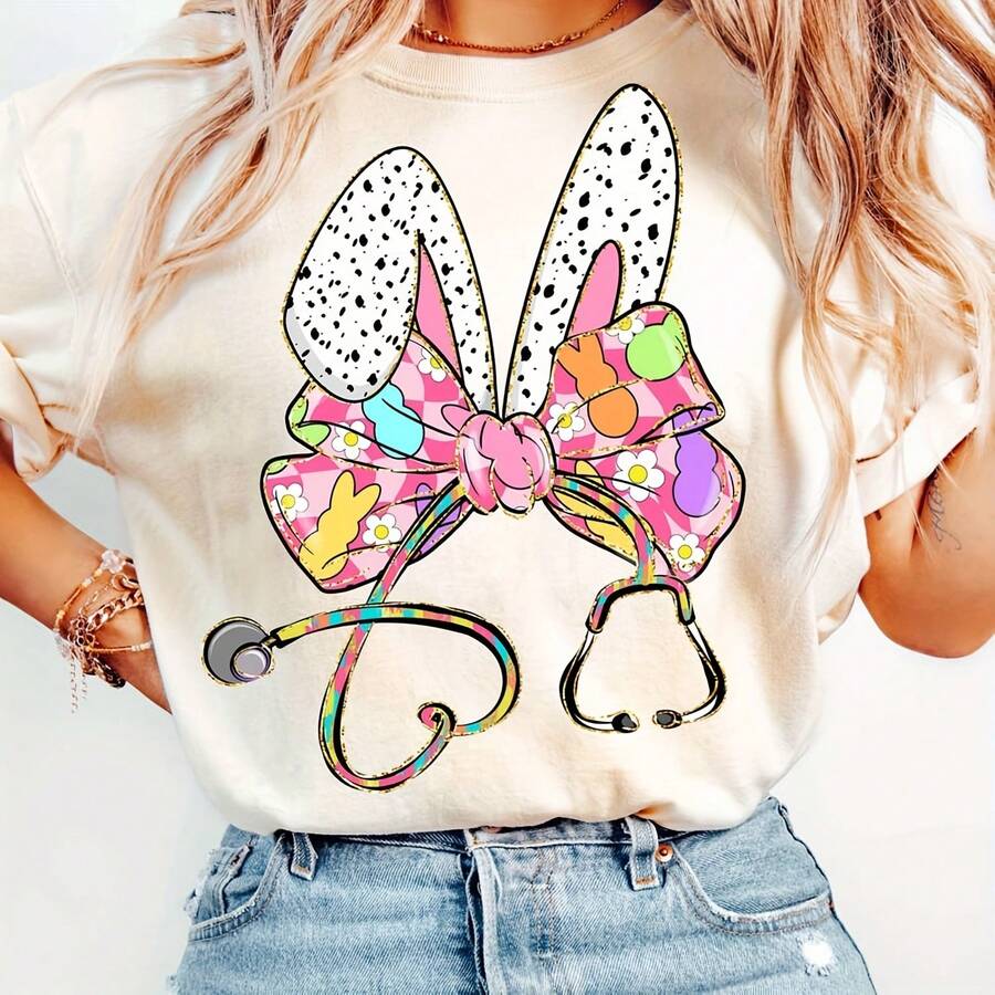 Enfermera De Pascua, Camisa De Enfermera De Pascua, Conejito De Pascua, Orejas De Conejo, Feliz Pascua, Vida De Enfermera, Enfermera Retro - White - View 1