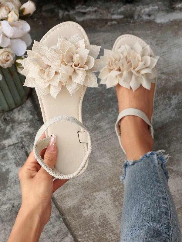 Women's Flat Sandals, Summer Floral Decor Ladies' Casual Beach Party Flat Sandals