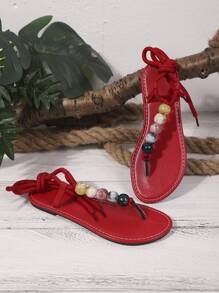 Yipa Colorful Bead Sandals For Women, With Toe And Foot Clips, Summer Flat Bottom, Non Slip Soft Bottom, Fashionable And Versatile Strap, Cool Slippers