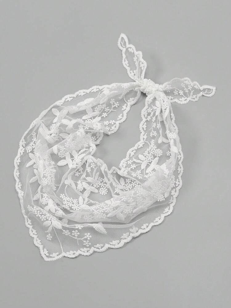 1 יחידה סקאלופ קצץ צעיף רקמת תחרה עטיפת ראש לקישוט בנדנה, רצועת שיער, סרט ראש אידיאלי להלבשת המראה שלך יום האהבה - לבן - ראה 1