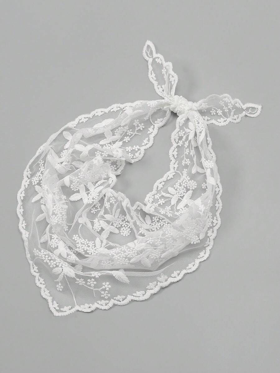 1 件扇形饰边围巾刺绣蕾丝头巾用于装饰头巾、发带、头带非常适合装扮您的情人节