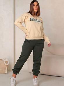Women's Warm, Lined Sweatshirt And Sweatpants Set - xanh quân đội - Xem 1