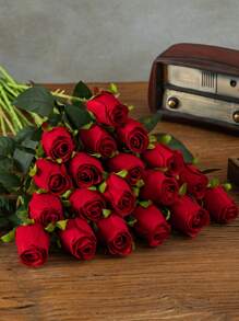 4/1pc Artificial Flower Red/White Single Rose Bud Flower Arrangement Bouquet Artificial Real Touch Silk Flower For Home Spring Summer Arrangement Bouquet, Table Centerpiece, Kissing Ball, Corsage, DIY Bouquet, Wedding Arrangement, Bridal Bouquet, Bridal Shower, Wreath Valentine's Day Decoration