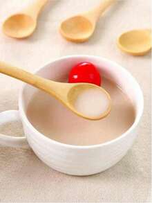 1/10件/20件竹制长柄勺小圆汤勺咖啡勺蜂蜜果酱调料勺适用于家庭咖啡和创意料理、厨房、圣诞礼物