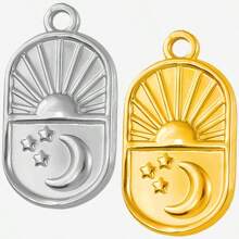 2pcs Minimalist Stainless Steel Heart & Asymmetric Geometric Sunflower Pendant Accessories, Necklace & Earrings Crafting DIY Jewelry Charms, Gold/Silver Plated