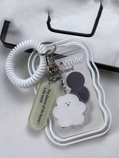 3-Inch ID Protective Cover Transparent Acrylic Spring Wristband Card Holder,Transparent Wave-Shaped Photocard Holder,Lightweight Durable Keychain Pendant With Spring Attachment ,Cute Accessory For Everyday Use,Student Card Holder,Back To School Student Card Holder