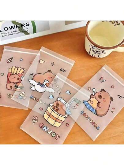 10/20/30 pièces Sacs à fermeture éclair mignons avec capybaras mini - anti-poussière, accessoires pour cheveux, sacs cadeaux, sacs d'affichage, sacs cadeaux de remise des diplômes, sacs cadeaux de fête (style aléatoire)