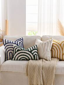 1pc/2pcs Set Semi-Circle Geometric Pattern Pillow Case, Canvas Circle Velvet Embroidery Crafted Square Cushion Cover, For Daily Use In Bedroom, Living Room, Sofa, Yard, Garden Decor, Without Core 30*50cm 45*45cm,Fall Decor,Autumn Decor,Room Decor