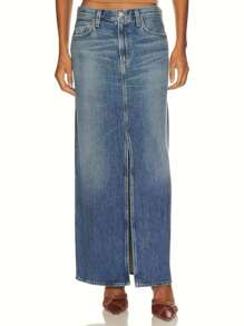 High-Waisted Slit Design Slimming Denim A-Line Mid-Length Skirt, 2025 Spring New Fashion Workwear And Casual Versatile