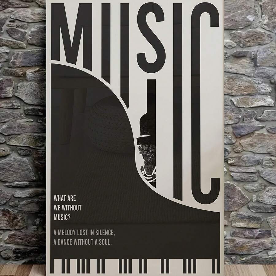 1 件黑白音乐主题墙面艺术简约“音乐”字体与钢琴键盘设计球形墙面艺术海报客厅酒吧咖啡厅卧室办公室家居装饰帆布画可选框架 - 彩色 - 查看 1