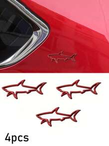 1pc Car Shape 3D Metal Sticker, Simple And Practical Multifunctional Shark Badge Sticker, Car/Motorcycle/Gas Cap Decoration Emblem, Suitable For All Vehicle Exterior