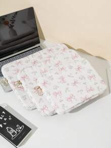 1pc Girly Pink Bow Pattern Tablet Bag, Hyuna Style Pink Small Floral Tablet Bag, 11/13/15 Inch Computer Bag Ipad Bag Laptop Bag, 11,13,15 Inch Portable Desktop Protective Bag For Mac Book ASUS Tablet Handbag Protective Case 9-11 Inch Compatible With Ipback To School School Stuff Bag For School Work Laptop Bag For Women Mac Book Case