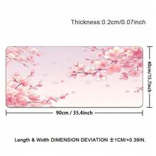 Extra Large Cherry Blossom & Pink Background Gaming Mouse Pad With Rubber Base, Stitched Edges , Smooth Surface Oriental Cherry Desk Mat For Home Office , Ideal Gift For Girlfriend