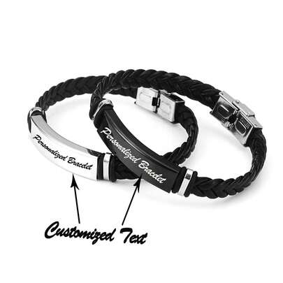 1pc Personalized Engraved Leather Braided Bracelet & Stainless Steel Clasp Bracelet | Customized Braided Gift Box Set - Father's Day/Mother's Day/Valentine's Day/Boyfriend-Girlfriend Practical Thoughtful Gift, Suitable For Hiphop, Fashion Style, Outdoor, Travel, Applicable For Spring, Summer, Back To School Season,Elegant Living,Artful Living