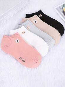 5 Pairs Women's Cute Cartoon Animal Print Simple Funny Generous Fashionable Soft Comfortable Ankle Socks, Suitable For Daily Wear - Multicolor - View 3