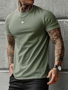 Men's Casual Solid Color Round Neck Short Sleeve T-Shirt, Suitable For Daily Leisure Wear - Mint Green - View 4
