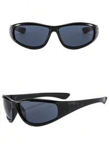 1 Pair Unisex Y2K Style Black Wrap-Around Sunglasses, Suitable For Travel, Party, Beach, Festival, Sports, Vacation, Sun Protection, EDM Festival, Summer Accessories, Streetwear, Sports Style, Outdoor Activities, UV Protection, Golf, Hiking, Street Style, Holidays, Fishing, Driving, Vacation, Outdoor Activities