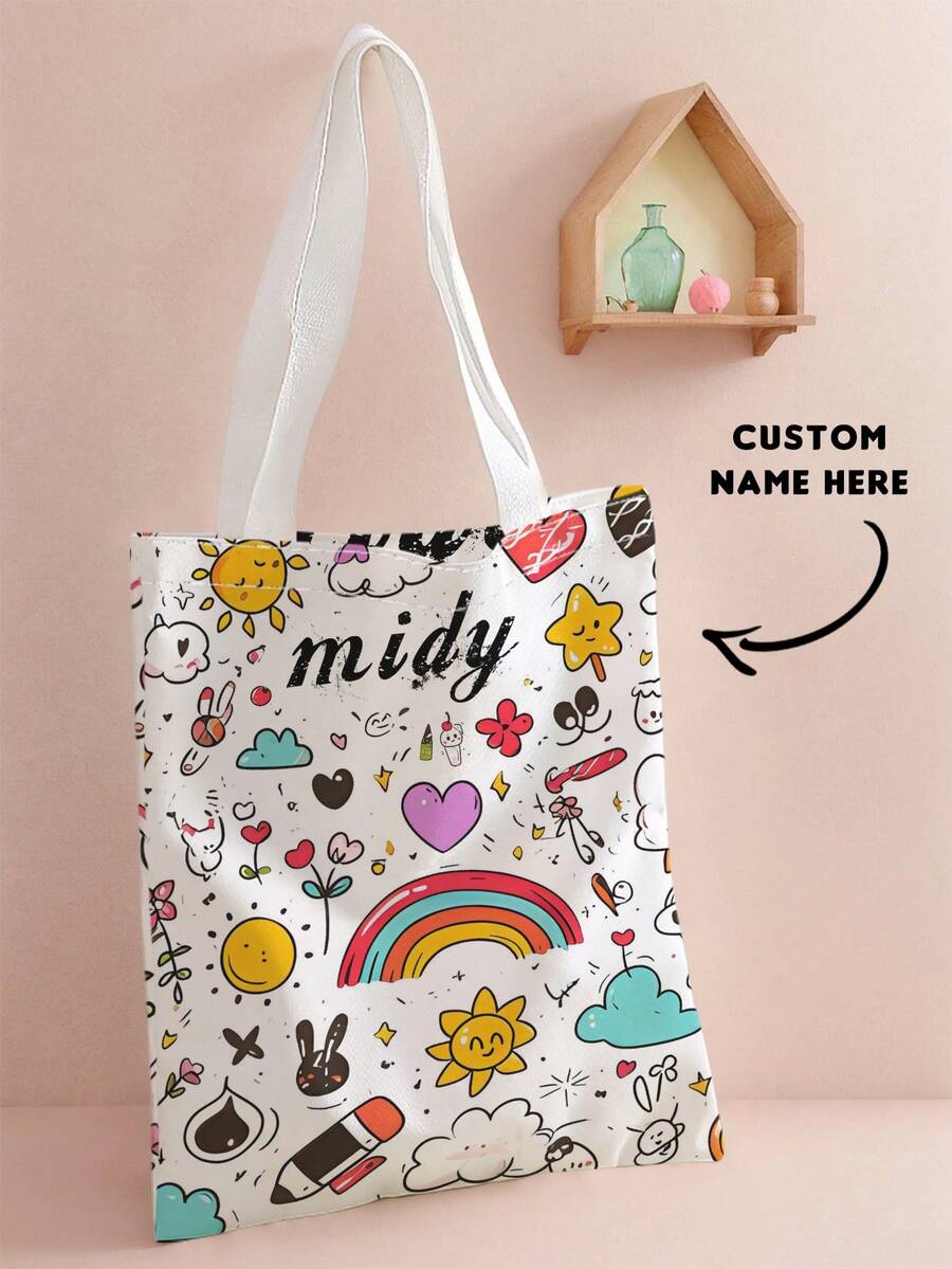 1 Túi Tote Thường Ngày In Hình Tên/Văn Bản Có Thể Tùy Chỉnh, Túi Mua Sắm Đeo Vai Có Thể Tái Sử Dụng, Túi Đeo Vai Đa Năng, Đa Năng, Trang Trí, Chữ Cái, Phong Cách, Hiện Đại, Nhiều Màu Sắc, Dễ Thương, Đáng Yêu, Thường Ngày, Tùy Chỉnh, Cá Nhân Hóa, Độc Đáo, Tùy Chỉnh, Quà Tặng Lý Tưởng Cho Anh Ấy, Quà Tặng Lý Tưởng Cho Cô Ấy, Trẻ Em, Tiệc Đô Thị, Du Lịch, Trường Học