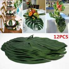 12 piezas de hojas de palma tropicales, hojas artificiales, decoración de boda, planta de jungla verde, hoja hawaiana, decoración de fiesta en casa - Hoja talla M - Ver 4