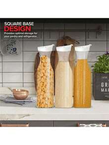 1个带盖塑料果汁壶、含羞草酒吧用玻璃水壶、带盖饮料壶、水瓶、牛奶容器、冰箱用透明饮料容器、食品储藏室用容器、方形水壶、酒吧用品、餐厅用品 - 無色 - 查看 13