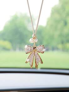 1pc Rhinestone Bowknot Shaped Car Decoration Pendant - one-size - View 6