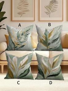 4pcs Light Background Green Leaf Of Grass Pattern Pillow Case, Size 17.7" X 17.7", Machine Washable Available, Polyester Zipper Back Throw Pillow For Home Decor, Floral Pattern, Suitable For Multiple Room Types - No Padding Included. - Multicolor - View 16