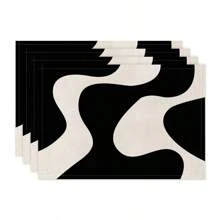 1pc/4pcs/6pcs Daily Use Decorative Placemats, Black And White Geometric Linen Placemats, Dirt-Resistant Placemats, Suitable For Home, Restaurant And Cafe, Dining Table Decor, Home Goods