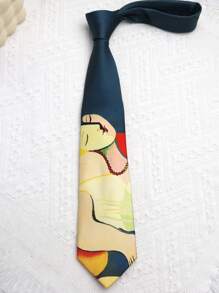 1 pièce Cravate casual imprimée à la main style peinture à l'huile, convient pour le style de rue et le port quotidien