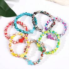 7 brazaletes bohemios de piedras de colores y cuentas, con diseño de cruz multifuncional, perfectos como accesorios casuales y de vacaciones (colores de cuentas aleatorios)