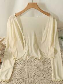 1pc Women's Delicate Lace Trim Sheer Cardigan, Lightweight Summer Bolero Outerwear For Spaghetti Strap Dress