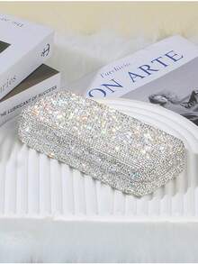 1 pieza Estuche de lujo para gafas decorado con rhinestones, caja de almacenamiento de gafas de moda, caja brillante de cristal para gafas, accesorio protector para gafas - Multicolor - Ver 8
