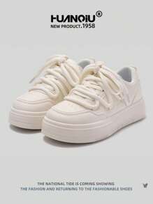 HUANQIU scarpi sportivi casual bianche con suola spessa, alla moda, versatili, confortevoli e di stile per le donne, adatte per tutte le stagioni, colore nero, scarpe sportive per studenti