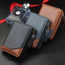 2024 Nueva Cartera Corta de Cuero para Hombre con Bolsillo para Monedas con Cremallera Vintage de Gran Capacidad Cartera Corta para Dinero Porta Tarjetas - Negro - Ver 4