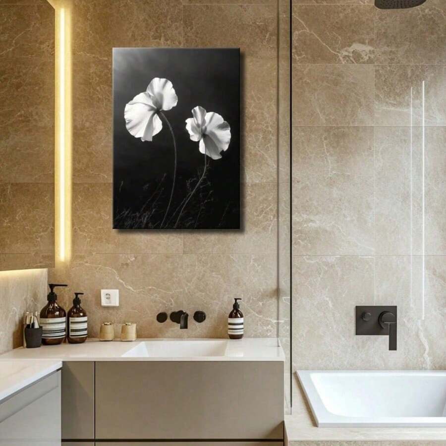1 pezzo Stampa artistica su tela. Fotografia in bianco e nero di due fiori di carta, regalo ideale per camera da letto, soggiorno, corridoio, cucina, bagno, caffè, bar, decorazione murale dormitorio. Quadri per soggiorni, camere da letto, sale da pranzo. cartellone moderni, opere d'arte murali, dipinti su tela e cornici riutilizzabili. - Multicolore - Visualizzare 1