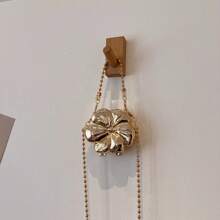 1pc New Mini Metal Makeup Bag, Electroplated Gold Coin Purse, Shiny Avant-Garde Metal Color Handbag, Beaded Chain Crossbody Bag, Flower Asymmetrical Handbag, Jewelry Pouch, Elegant Coin Purse