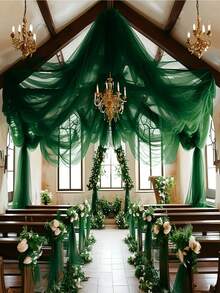 优雅的深绿色涤纶窗帘 - 透明面料，带有华丽的花卉装饰，适合婚礼拱门和招待会，非常适合情人节、复活节庆祝活动 - 100% 涤纶，矩形，婚礼装饰 - 墨綠色 - 查看 4