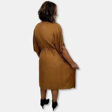 Vestido Kaftan Curto liso com Bordados Indianos Florais