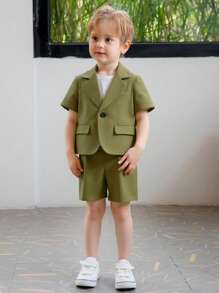 2 peças/Conjunto Terno Juvenil Jaqueta + Shorts, Uso Casual Diário, Apresentação Escolar, Casamento, Festa, Verão