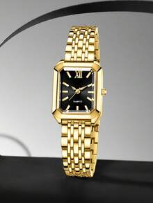 1 件女士合金表带时尚、休闲、优雅、轻奢气质矩形表盘石英表适合日常佩戴或节日礼物