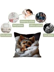 1pc Yorkshire Dog Pattern Theme Pillow Cover, Yorkshire Pet Dog Pattern Pillow Cover, Suitable For Sofas, Chairs, Beds, Cars, Living Rooms, Offices, Modern Style, Polyester Fiber, Zipper, Home Decoration Pillowcase, 18 * 18 Inches
