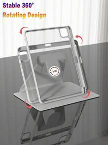 Rotating Case Compatible With IPad 5th/6th/7th/8th/9th/10th/11th Gen, Mini 6th/7th Gen, Air 1st/2nd/3rd/4th/5th/11-In.(M2)/11-In.(M3)/13-In.(M2)/13-In.(M3) Gen, Pro 12.9-In. (3rd/4th/5th/6th Generation) With Built-In Apple Pencil Holder, 360 Degree Rotation Protective Stand Cover Clear Back, Auto Wake/Sleep-Grey