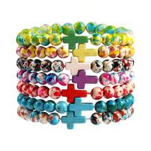 7 brazaletes bohemios de piedras de colores y cuentas, con diseño de cruz multifuncional, perfectos como accesorios casuales y de vacaciones (colores de cuentas aleatorios)