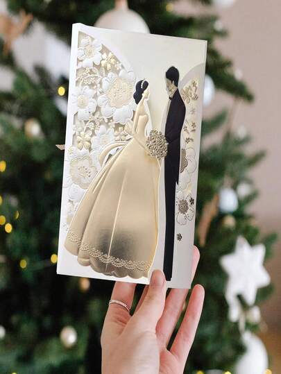 10 Invitaciones de boda personalizadas blancas con bolsillos con flores de lámina de novia y novio, invitaciones de boda elegantes y sobres, Día de San Valentín, aniversarios, compromisos, suministros para fiestas festivas