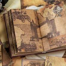 1 本剪贴簿，共 192 页，遥远的歌声系列，复古棕色可书写烫印材料书，剪贴簿用品笔记本配件，装饰笔记本垃圾杂志 DIY 个性化拼贴书，学校用品，返校