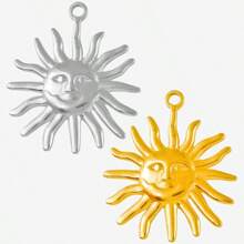 2pcs Minimalist Stainless Steel Heart & Asymmetric Geometric Sunflower Pendant Accessories, Necklace & Earrings Crafting DIY Jewelry Charms, Gold/Silver Plated